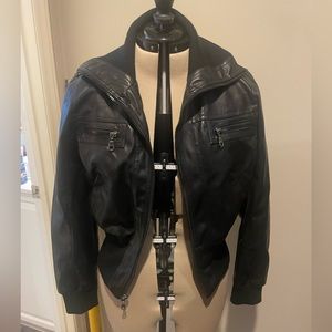 Miley Cyrus Max Azria black faux leather jacket